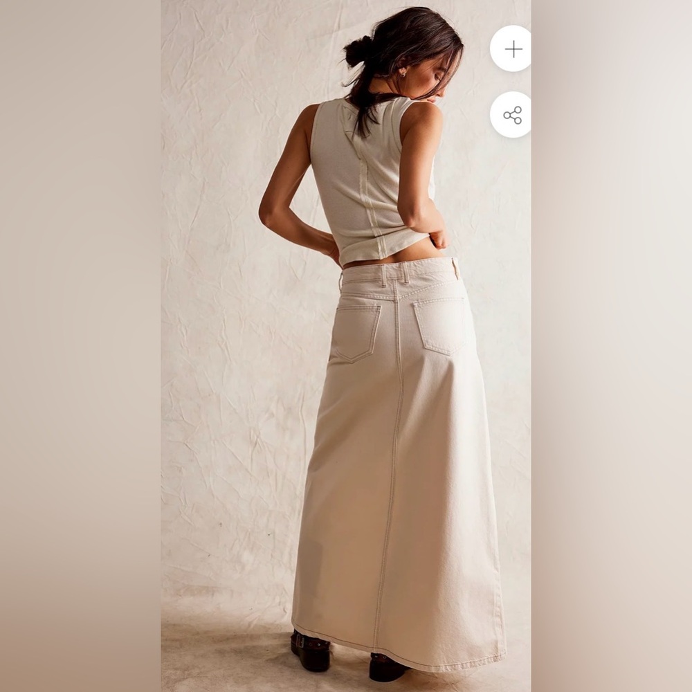 Free People We The Free Come As You Are Denim Maxi Skirt NWT Wisp Ivory Sz 8 - Picture 5 of 7